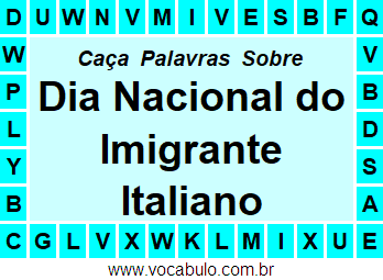 Caça Palavras Sobre o Dia Nacional do Imigrante Italiano