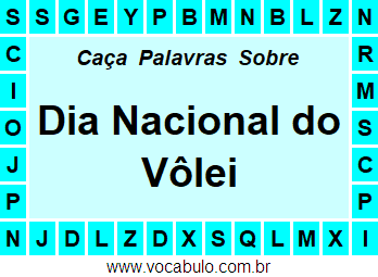 Caça Palavras Sobre o Dia Nacional do Vôlei