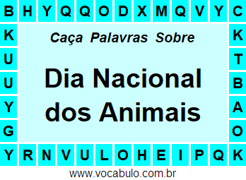 Caça Palavras Dia Nacional dos Animais